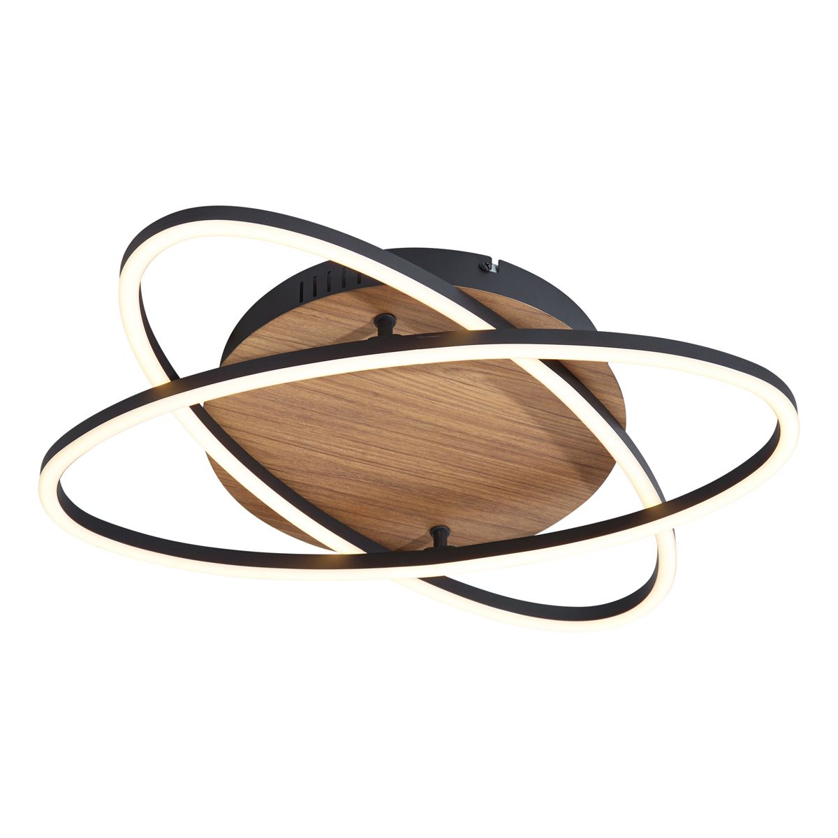 Plafondlamp zwart met walnoot hout incl. LED 3-staps dimbaar 2-lichts - Kane