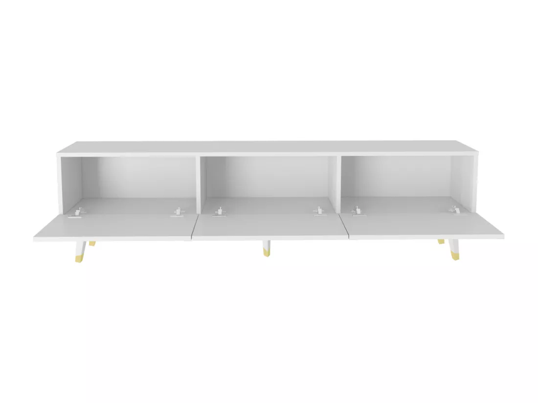 Meuble TV Milagro 180 cm Armoires Abattants Design Chic à 5 Pieds (Blanc et Doré)