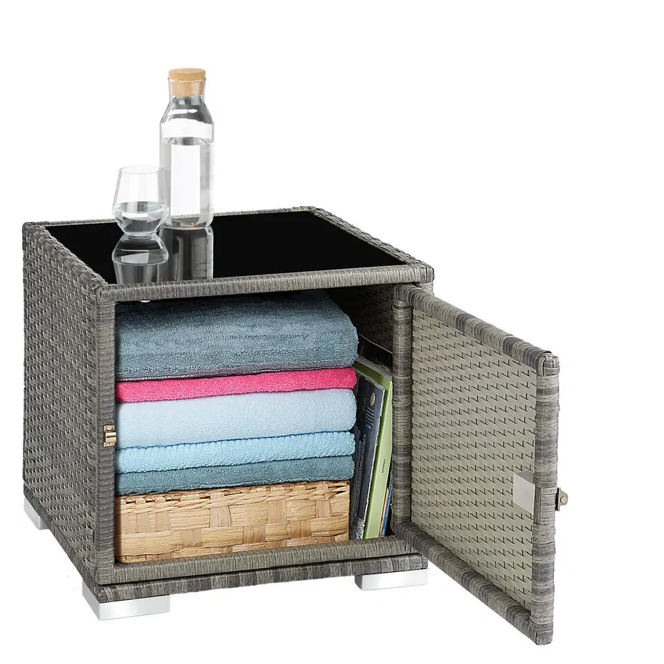 tectake 2 wicker ligbedden met aluminium frame en tafel, inclusief beschermhoes