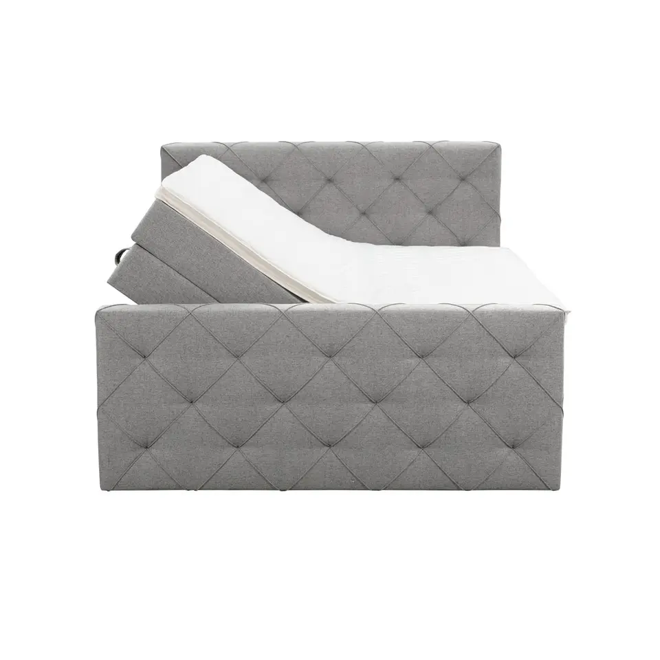 Boxspring met opbergruimte en voetbord Liv geruit - lichtgrijs - 180x200cm
