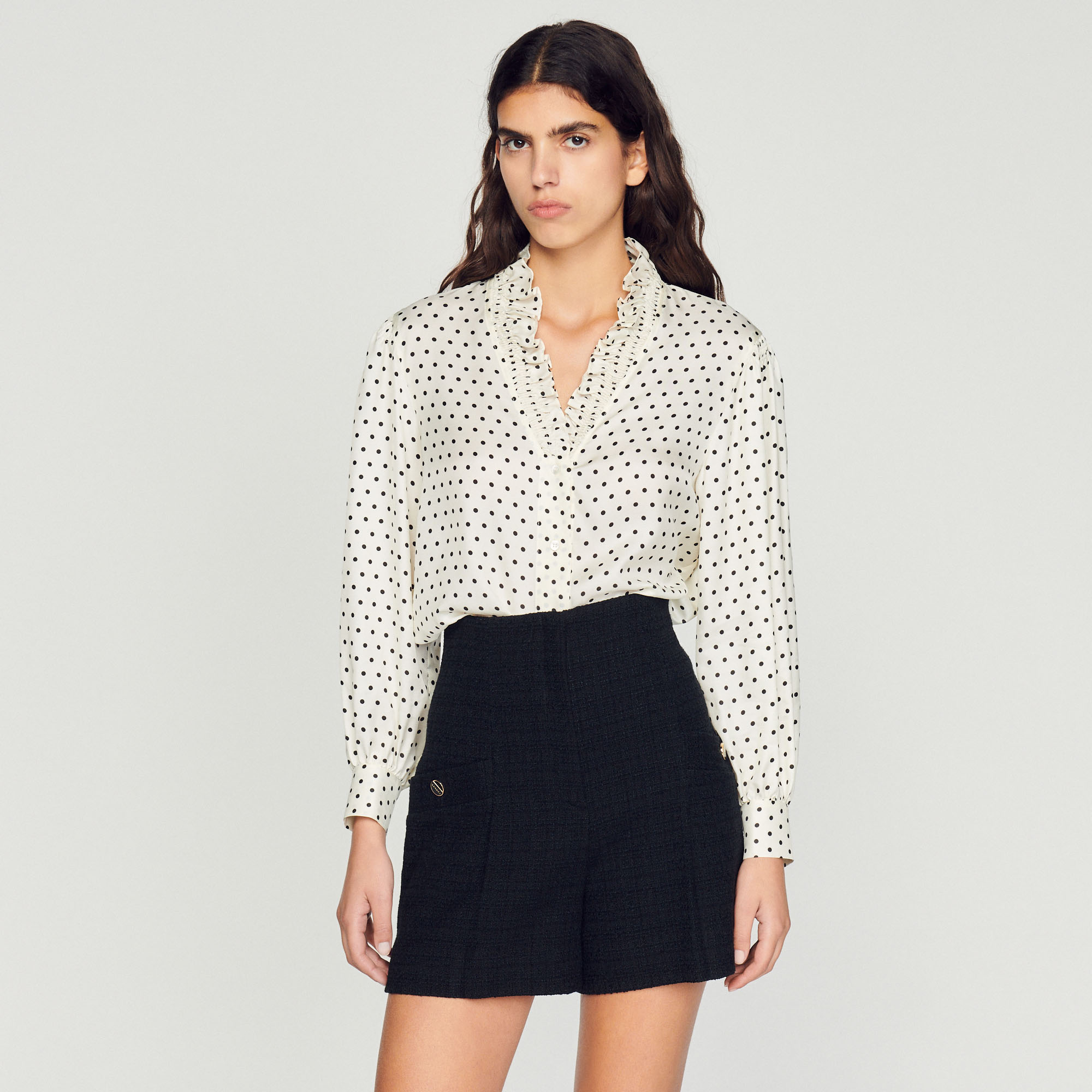 Short taille haute en tweed