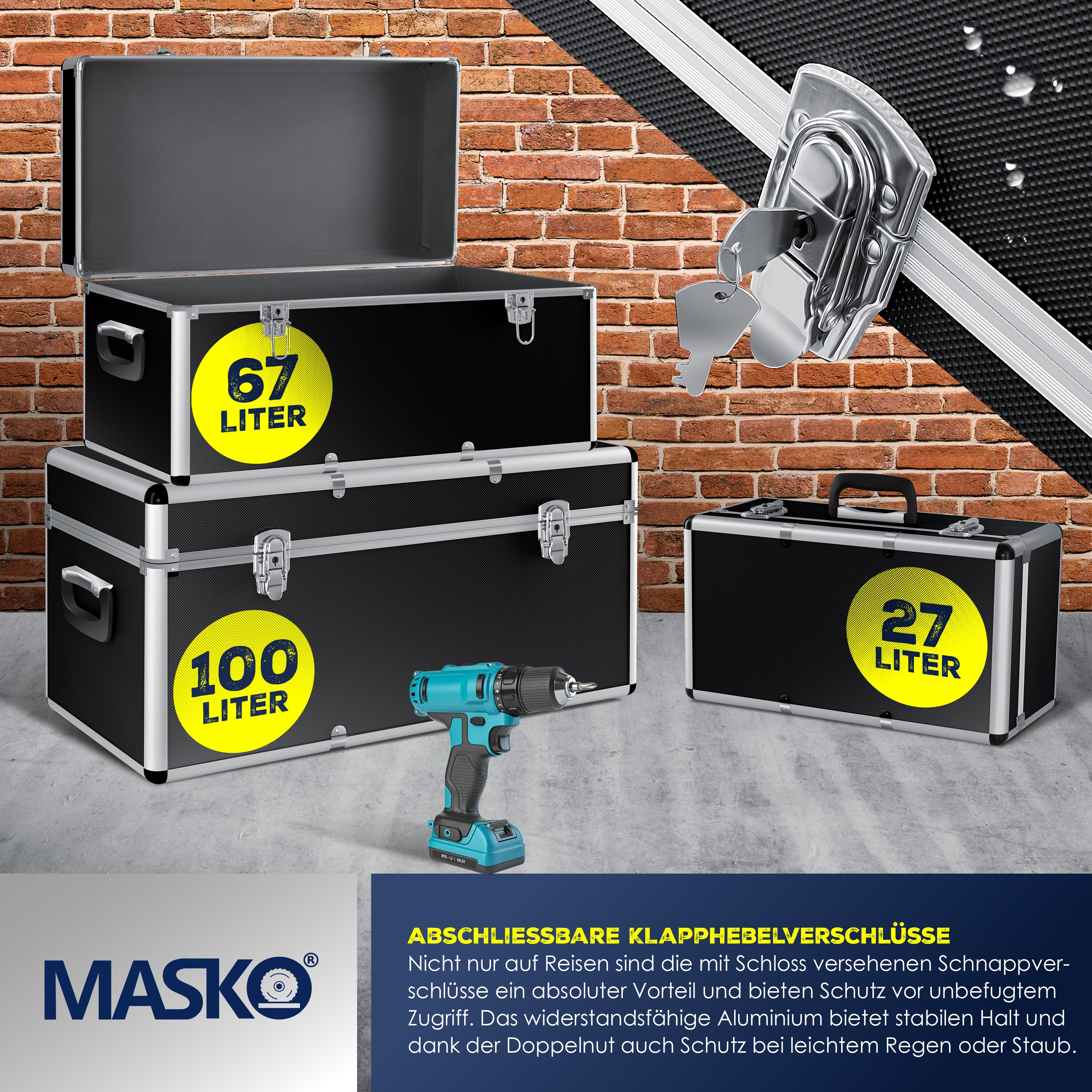 Masko® 3er SET Alu Boxen Alubox Alukiste Transportbox Werkzeugkiste Lagerbox NEU