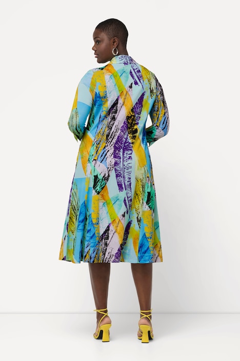 Slinky-Piqué-Kleid, A-Linie, Hemdkragen, V-Ausschnitt, 3/4-Arm