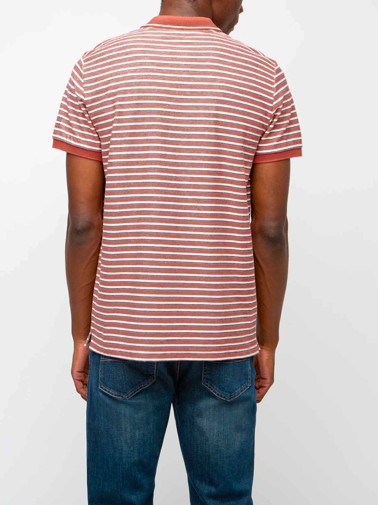 Polo Homme A Rayures Coton Orange