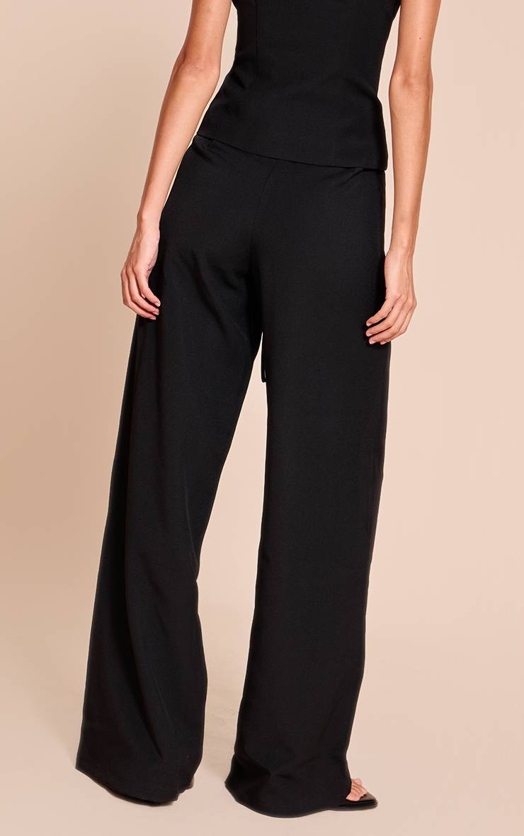 Noir Pantalon Large Tissé Ajusté Avec Détail Nœud À La Taille