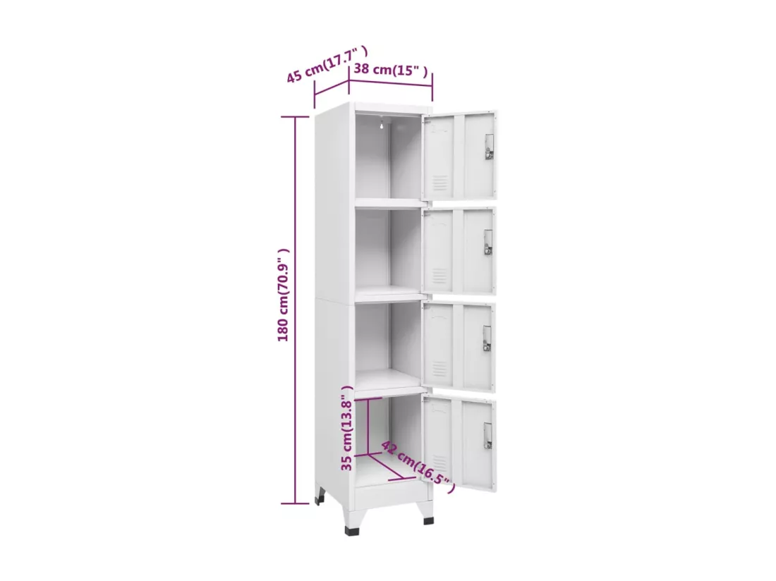 Armoire à casier avec 4 compartiments 38x45x180 cm