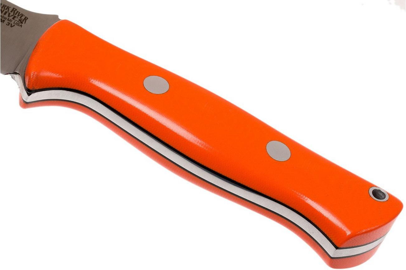Bark River Bravo 1 LT CPM 3V, Blaze Orange G10, Black Liners, black sheath