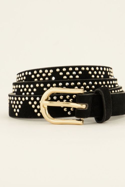 Riem met zilverkleurige studs en goudkleurige gesp