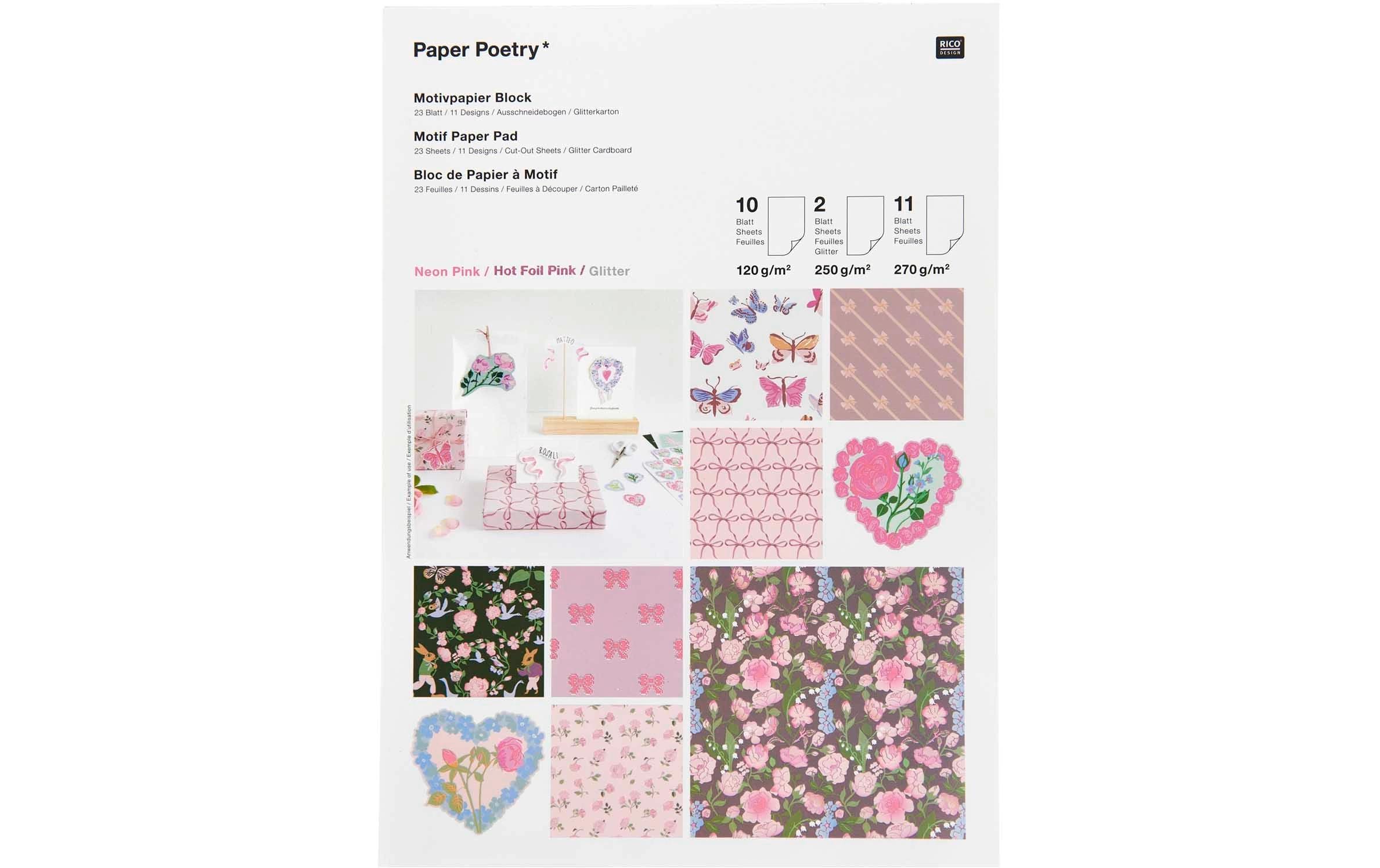 Motivpapier La Vie En Rose A4, 270 g/m², MehrfarbigMotivpapierblock