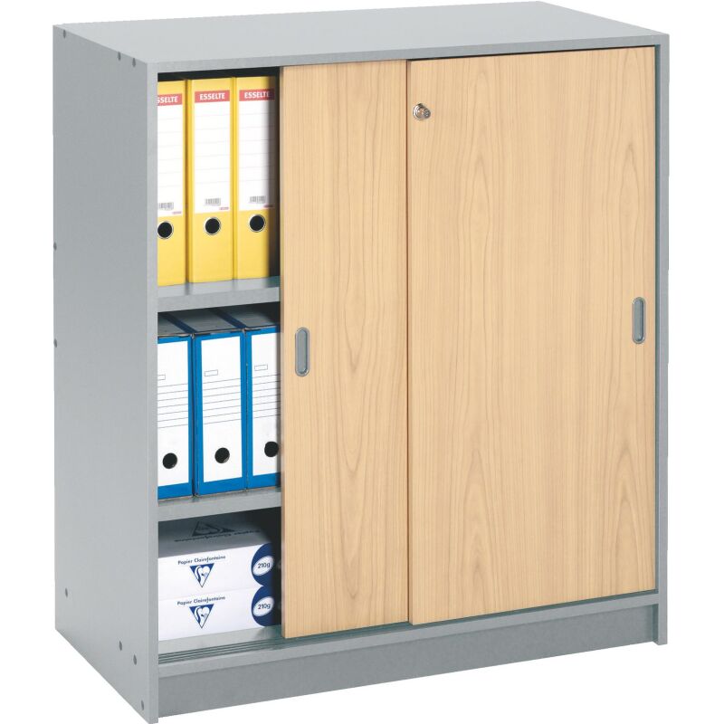 Armoire Harmonie H 100 x L 90 x P 44 cm corps aluminium portes coulissantes bois