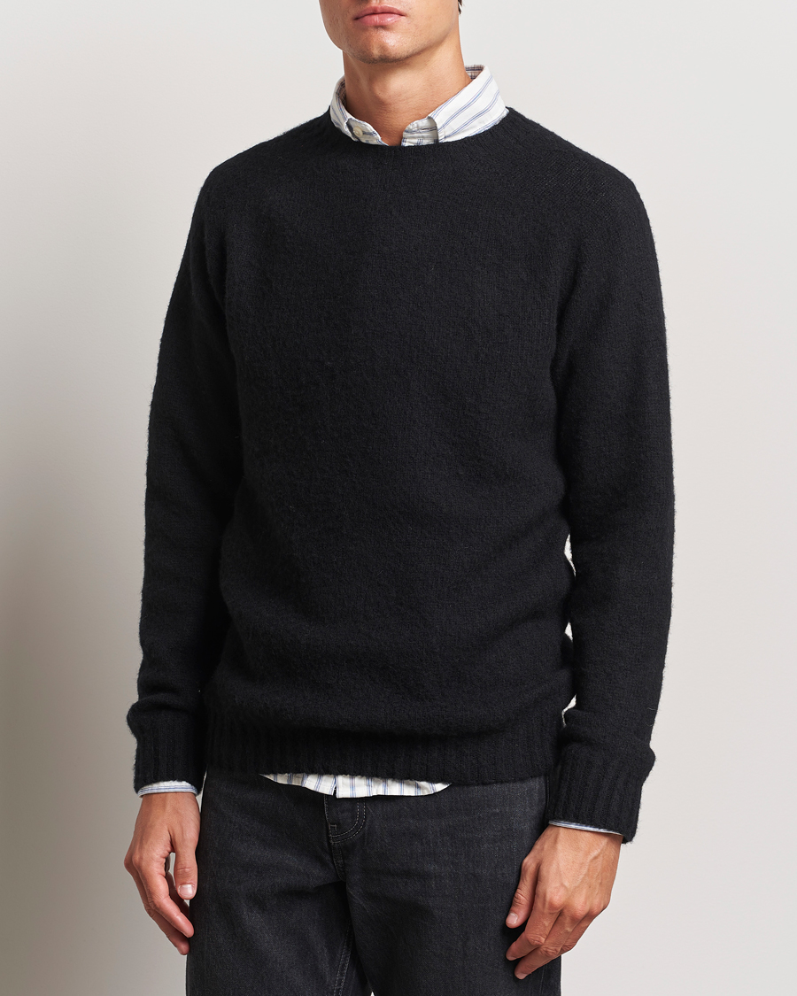 Harley Of Scotland Brushed Supersoft Lambswool Crewneck Black