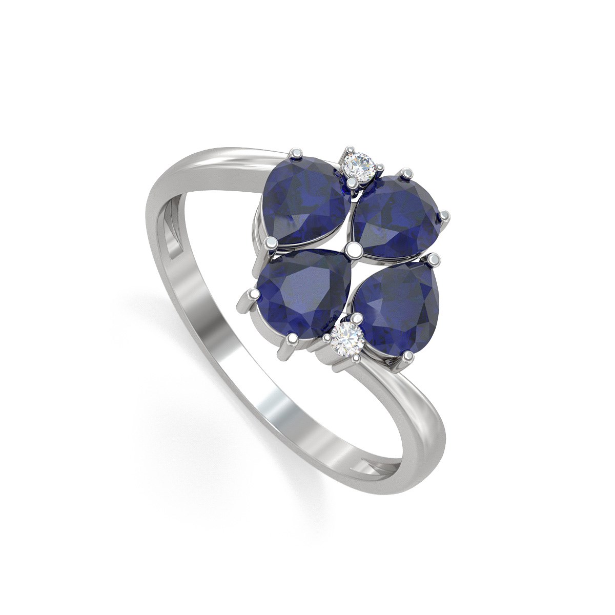 Bague Saphir et diamants sur Argent 925 1.87grs