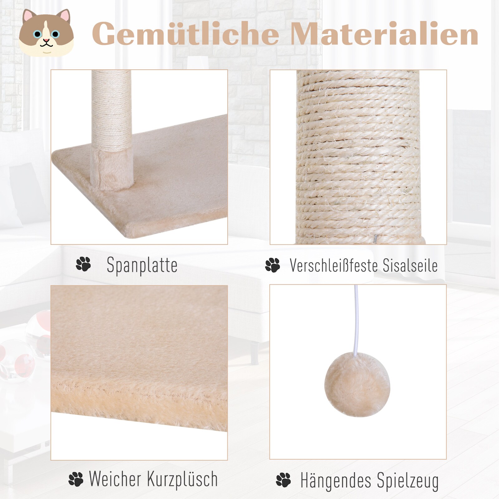 PawHut Katzenbaum mit Sisalsäulen 50 x 36 x 70 cm (LxBxH)