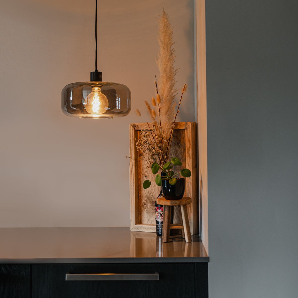 Art deco hanglamp zwart met smoke glas - Bizle