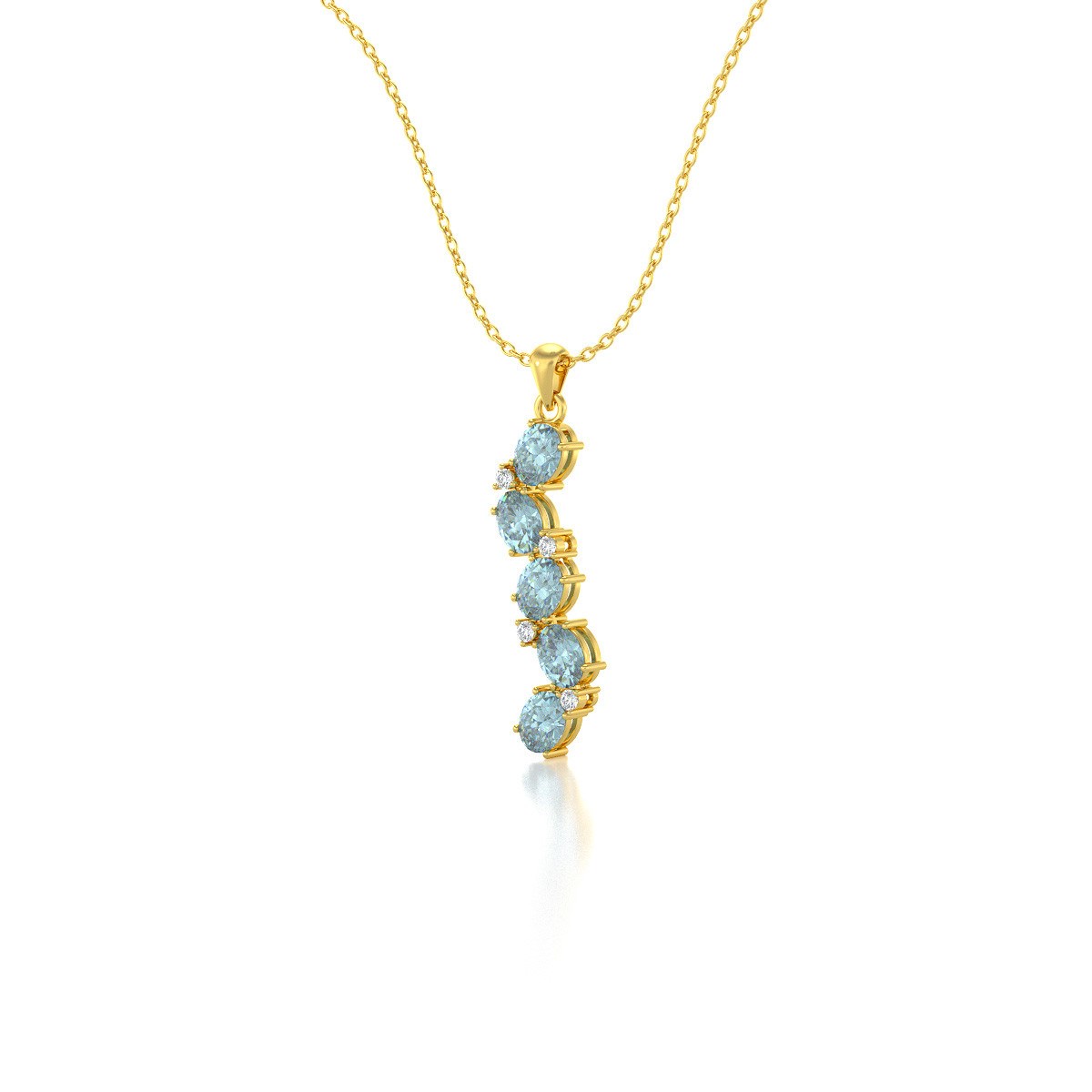 Collier Pendentif ADEN Or 585 Jaune Aigue-Marine et Diamants Chaine Or 585 incluse 1.78grs