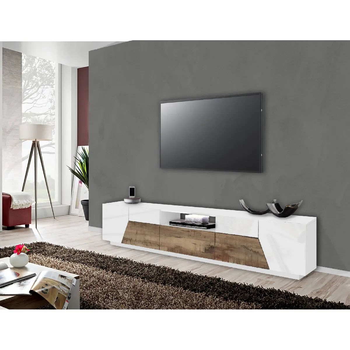 Alter Meuble TV 4 portes - Blanc/Érable
