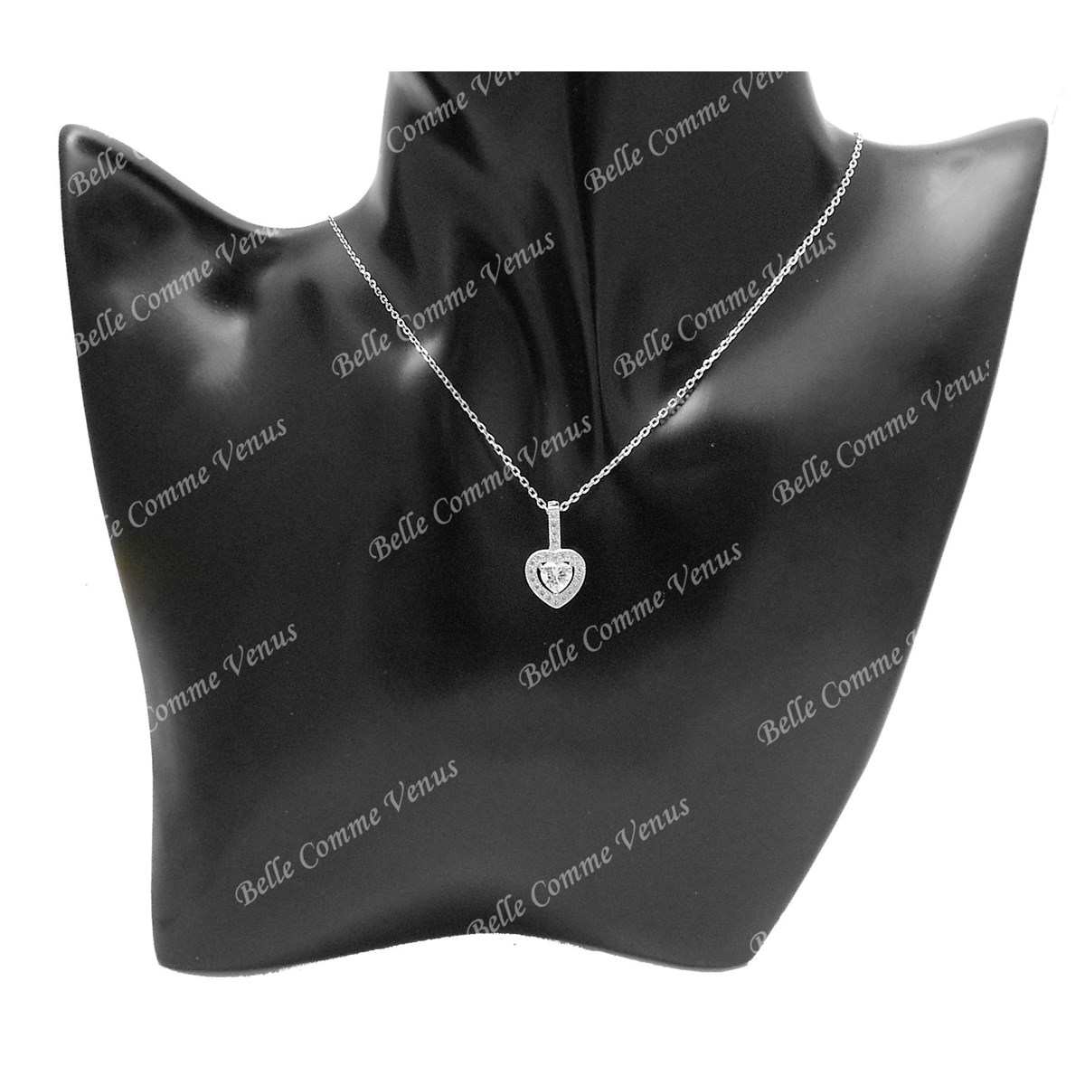 Collier 2 coeurs oxyde de zirconium Argent 925 Rhodié