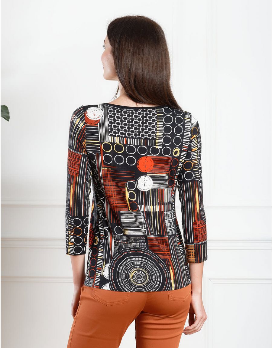 T-shirt noir imprimé ocre