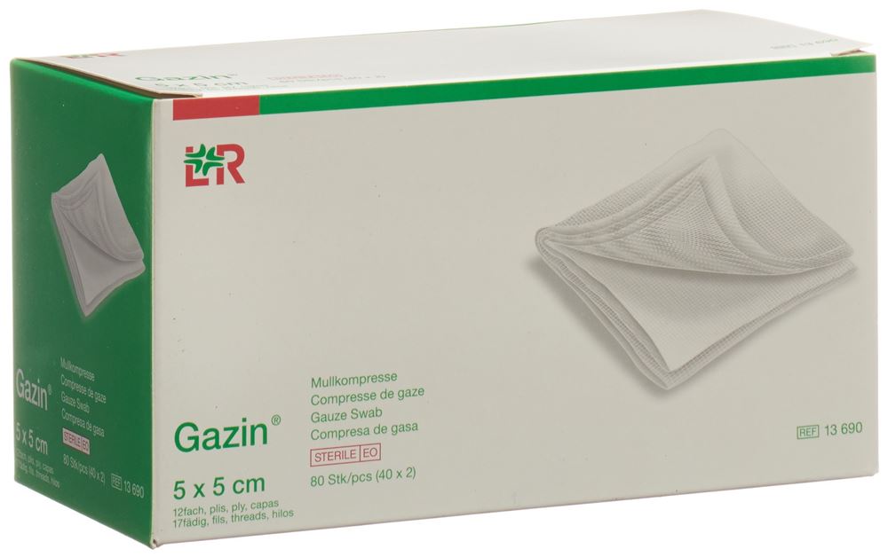 GAZIN Mullkompressen<br>40 × 2 Stück, 5x5cm, 12fach steril