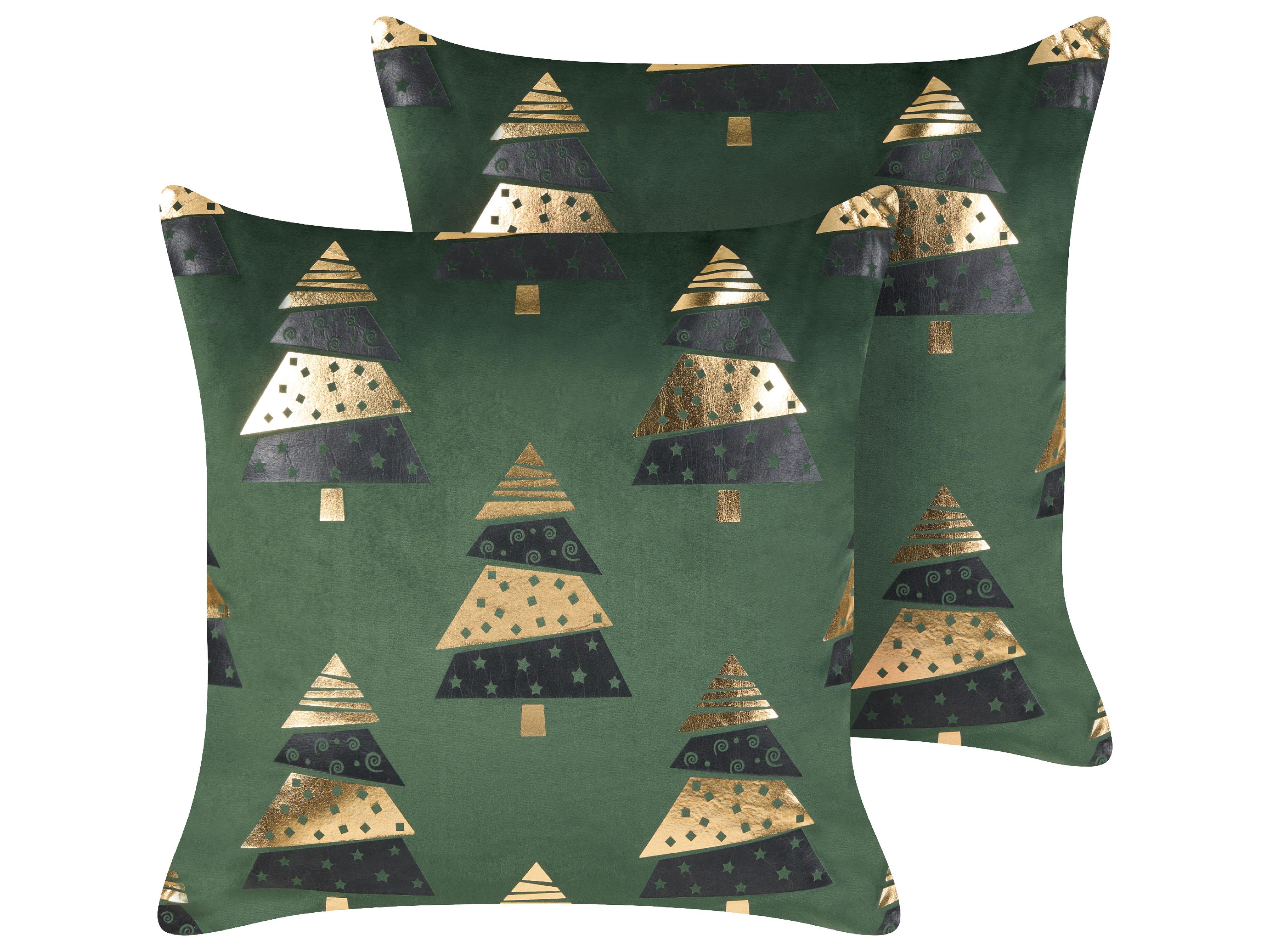 Set van 2 sierkussens GOLDSPRUCE Fluweel 45 x 45 cm Groen kerstmotief