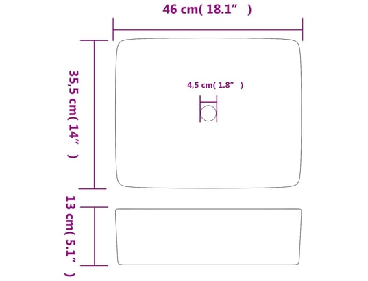 VIDAXL - Vasque à poser blanc rectangulaire 46x35,5x13 cm céramique