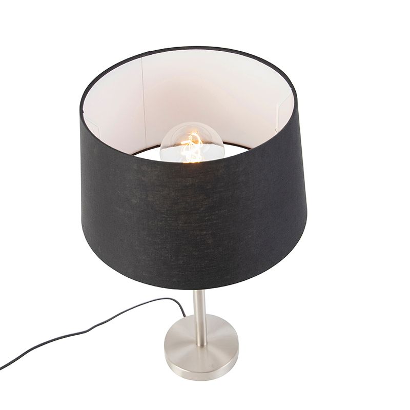 Moderne tafellamp staal met zwarte kap 35 cm - Simplo