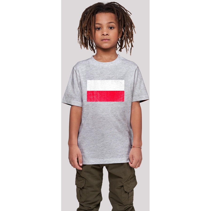 F4NT4STIC T-Shirt Poland Polen Flagge distressed heather grey
