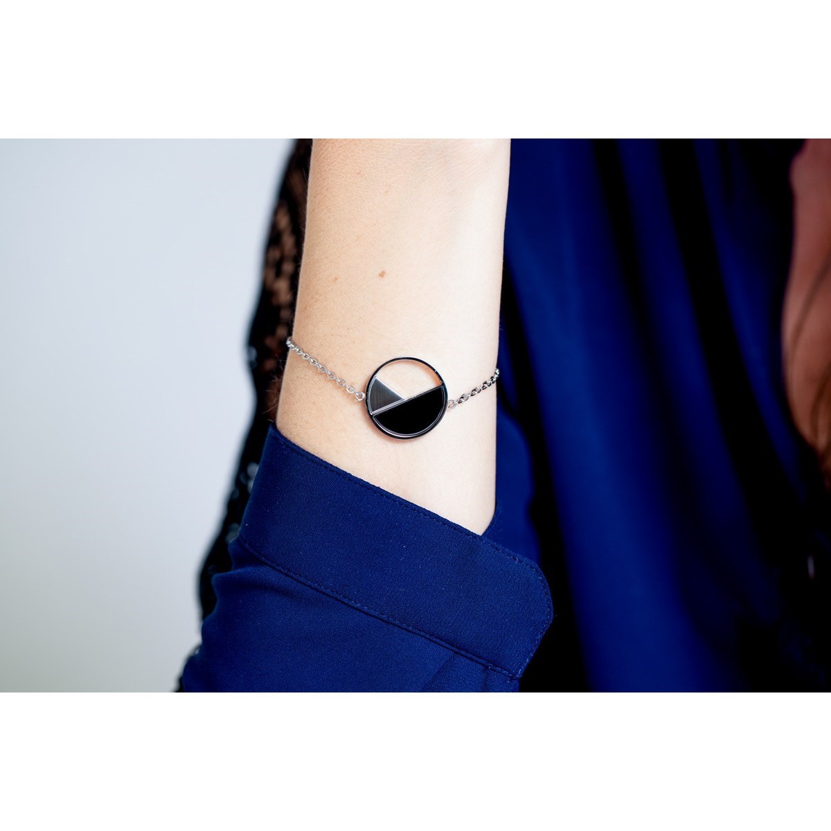 Bracelet souple mono-motif en Acier 316L et céramique - blanc brillant