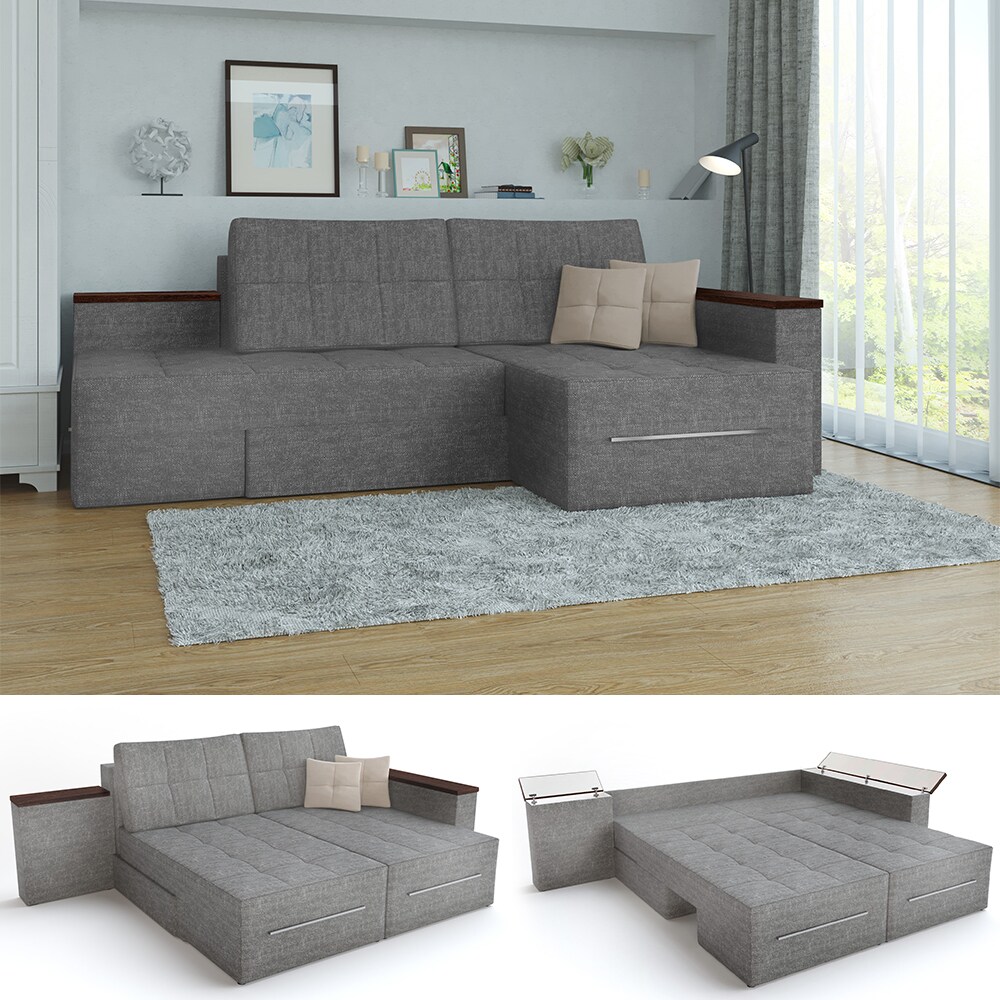 VitaliSpa Ecksofa mit Schlaffunktion 240 x 160 cm Grau -Eckcouch Sofa Couch Schlafsofa Taschenfederkern