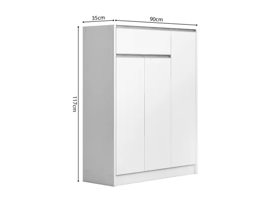 Meuble à chaussures PARRA, 3 portes et 1 tiroir coloris blanc