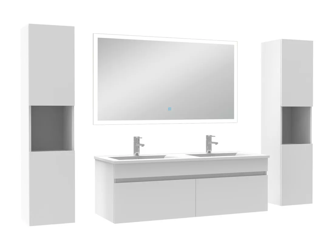 Ensemble meuble Salle de Bain 120cm avec colonne et miroir lumineux blanc