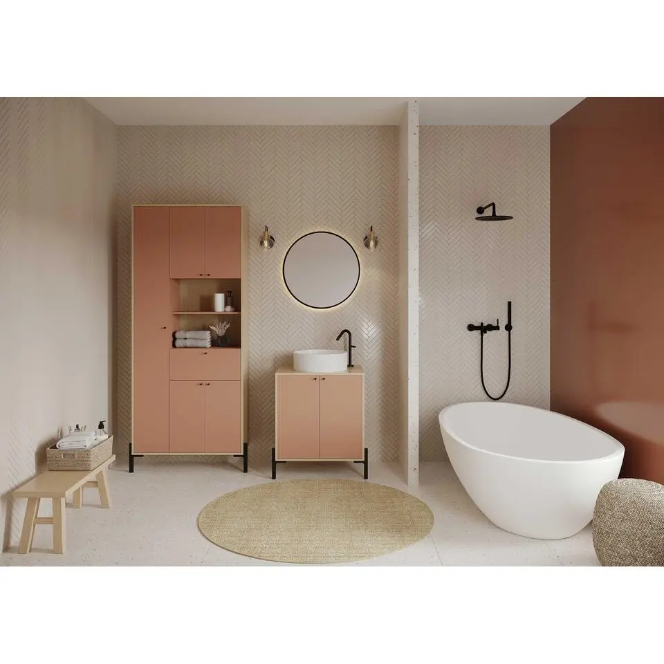 Badkamerkast Elisa - 32,90x83,60x20,50 cm - Kameelbruin/spaanplaat