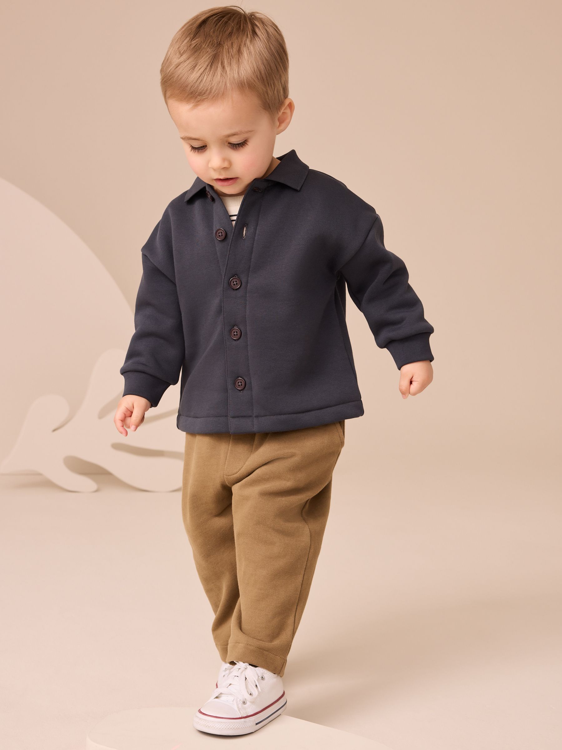 Marineblauw en bruin - 3 -delige set van T-shirt en joggingbroeken (3mnd-7jr)