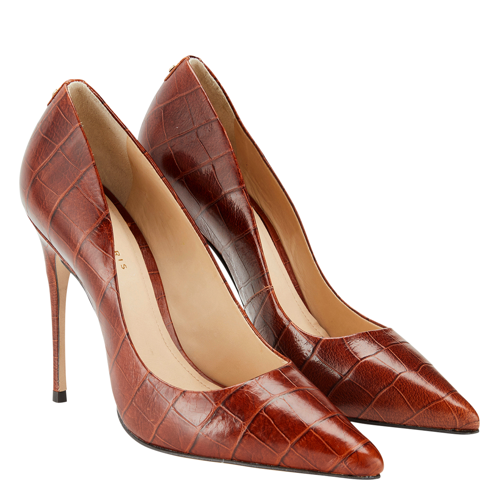 AELIA2 - Escarpins en cuir embossé croco | Marron