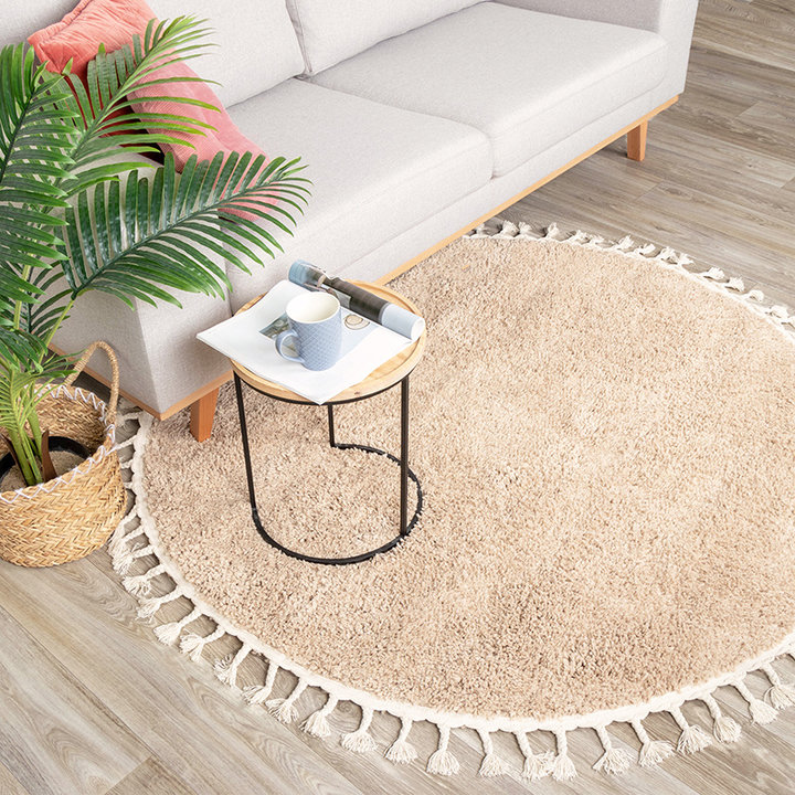 Rond hoogpolig vloerkleed - Lofty Fringe Beige