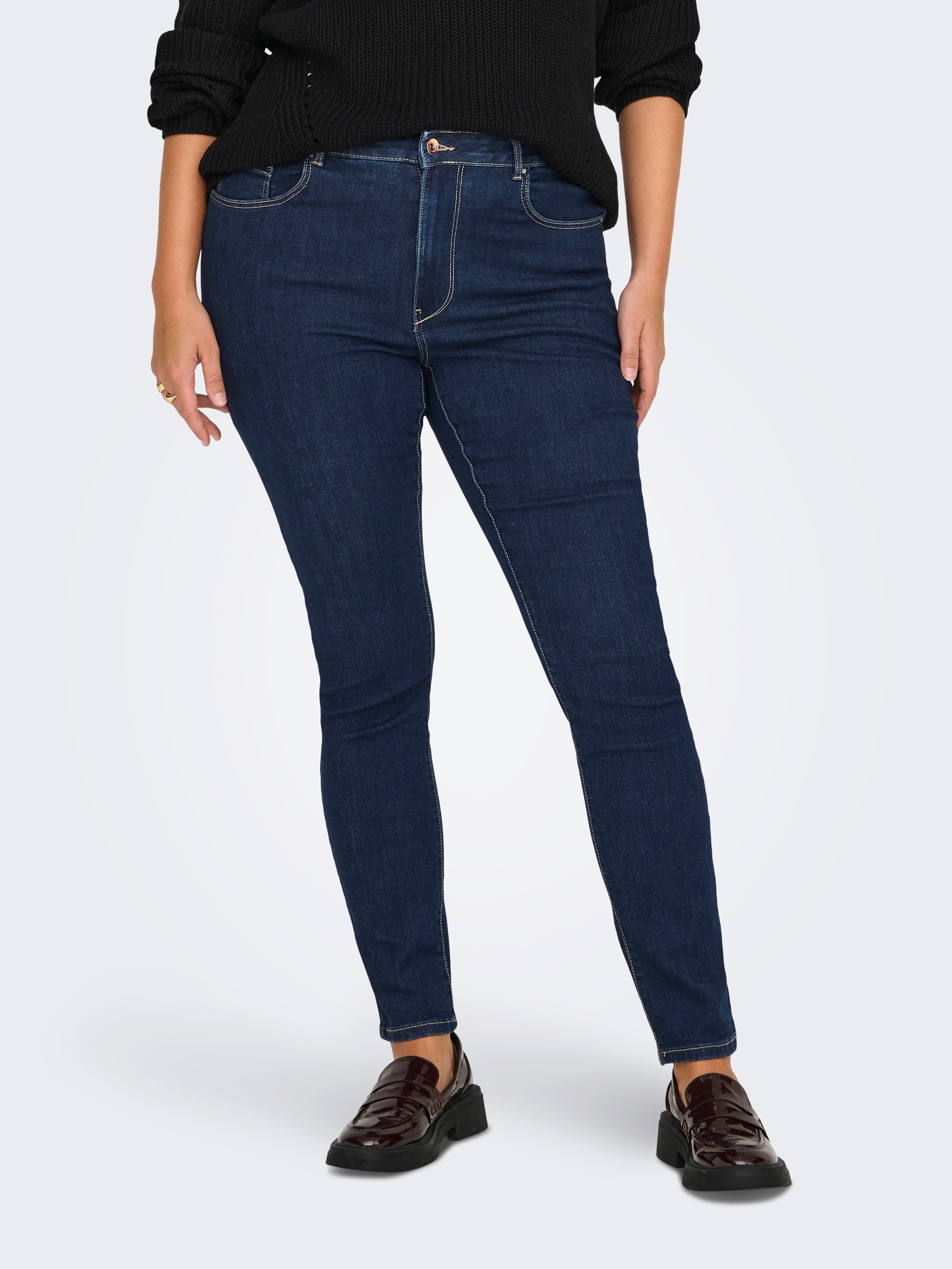 CARROSE Hohe Taille Skinny Fit Jeans Dark Blue Denim