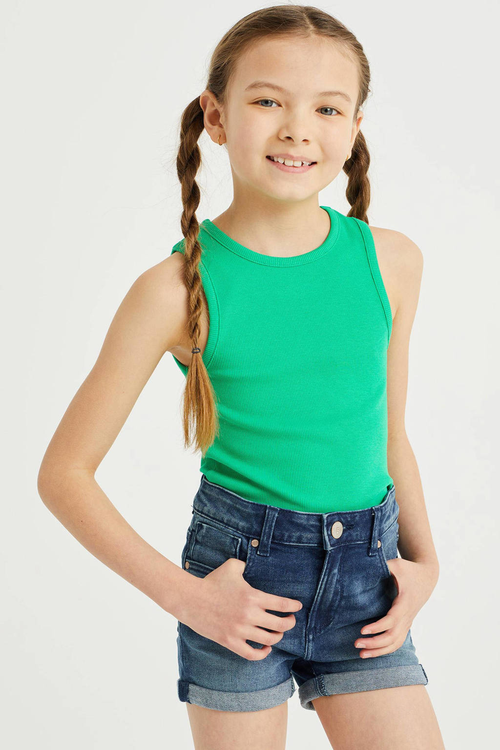 WE Fashion ribgebreidetop groen