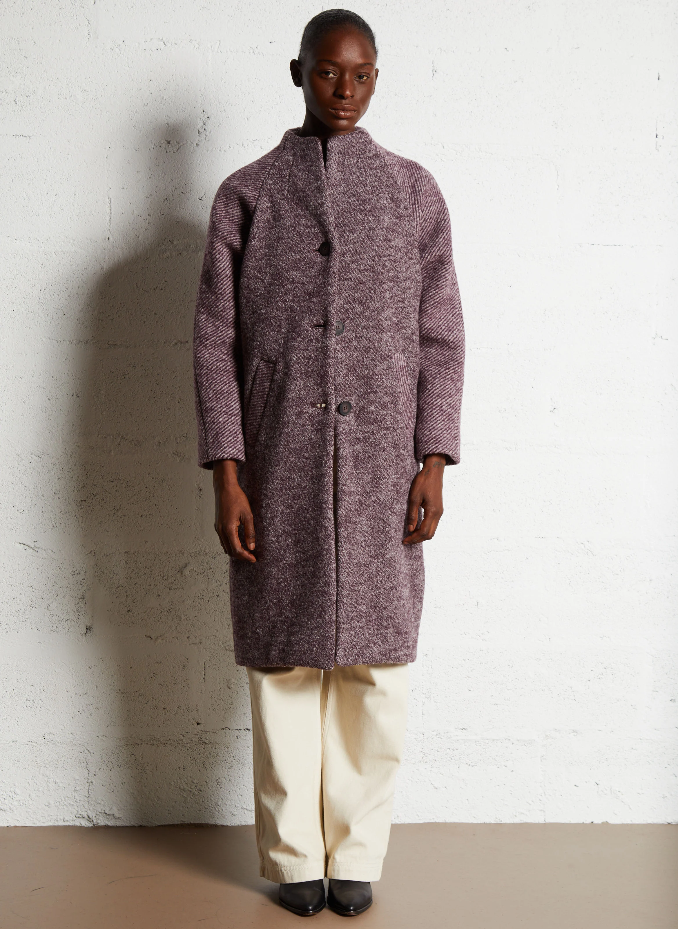 CANDIDE - Manteau mi-long en laine et coton | Rouge