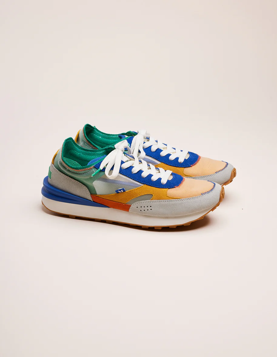 Baskets basses Denis - Suède et mesh gris orange bleu