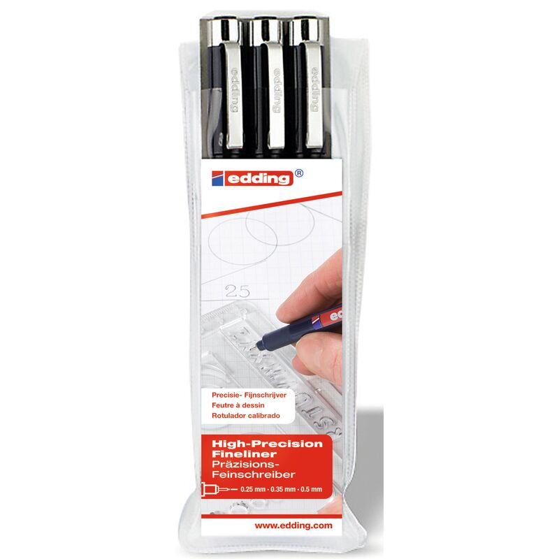 Edding Fineliner Profipen 1800, 3er Etui, schwarz