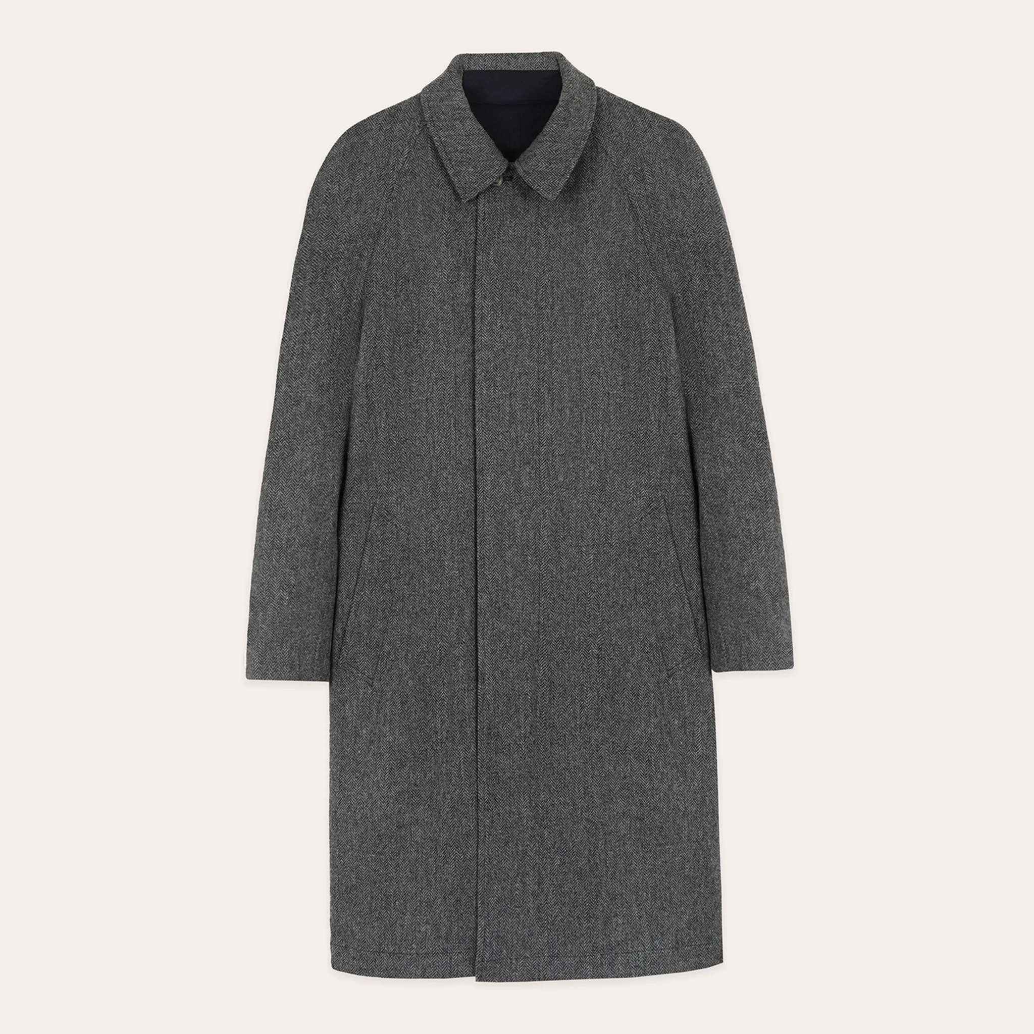 Reversible mac in water-repellent cotton and navy wool