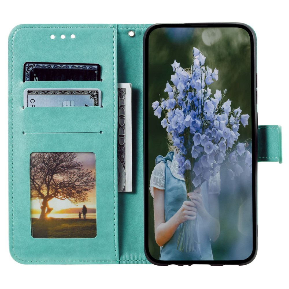 Samsung Galaxy S23 5G Leder Tasche Wallet - Mandala Flowers Imprint - Türkis