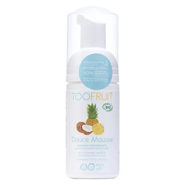 Espuma de limpeza facial suave infantil Toofruit com abacaxi orgânico e coco 100ml