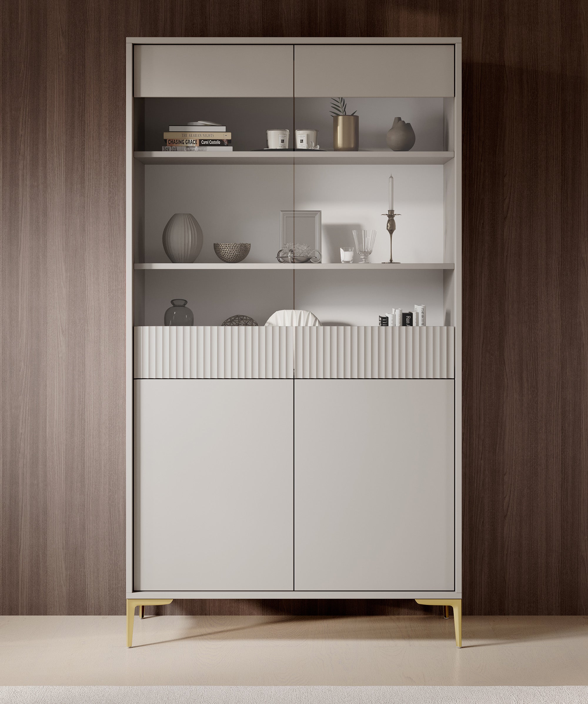 Meubella - Vitrinekast Five - Beige - 103 cm