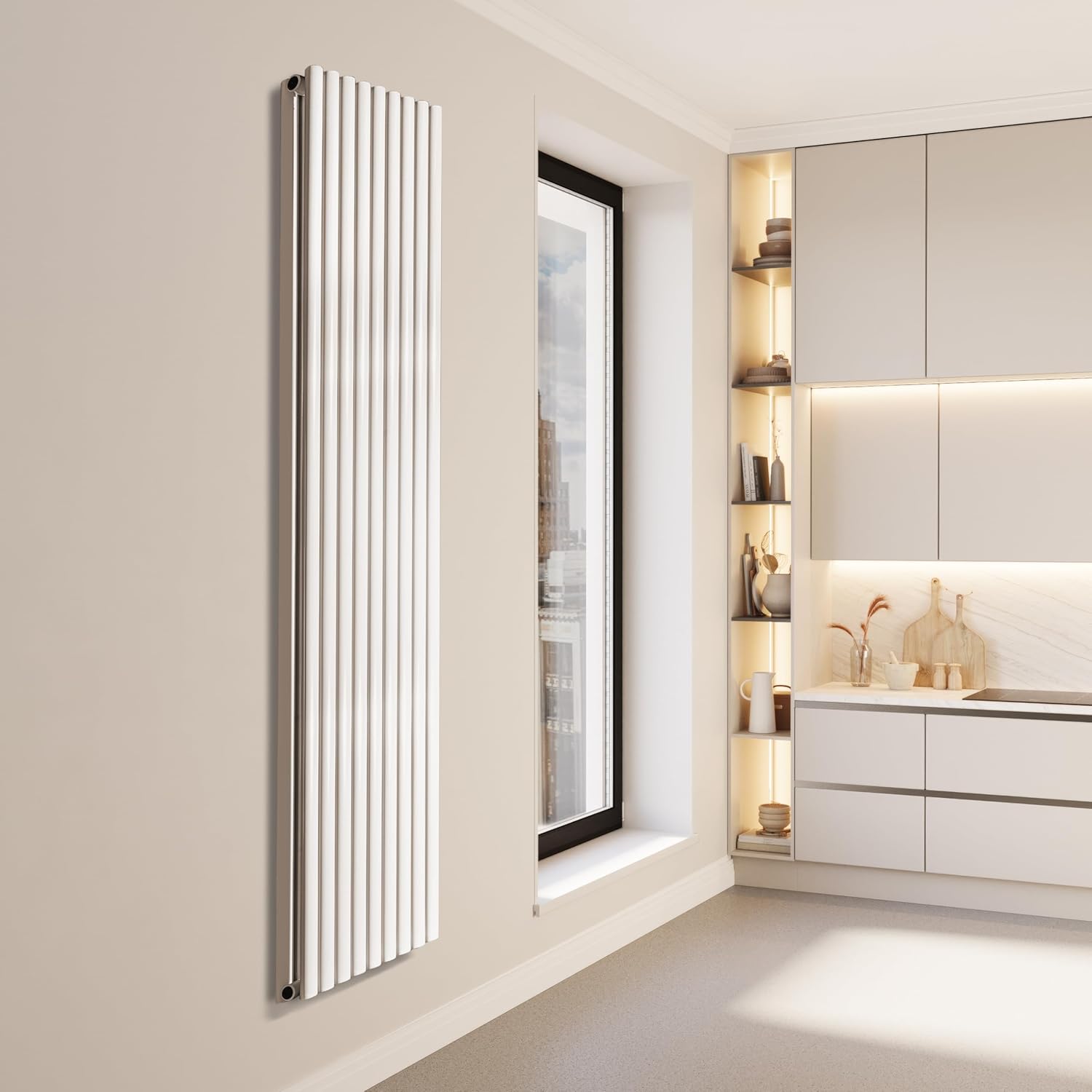 VILSTEIN Design Heizkörper Flach, Flachheizkörper, Paneelheizkörper, Wandheizkörper, Mittelanschluss & Seitenanschluss, Weiß, Doppellagig, 2070W, Vertikal, 180x54 cm
