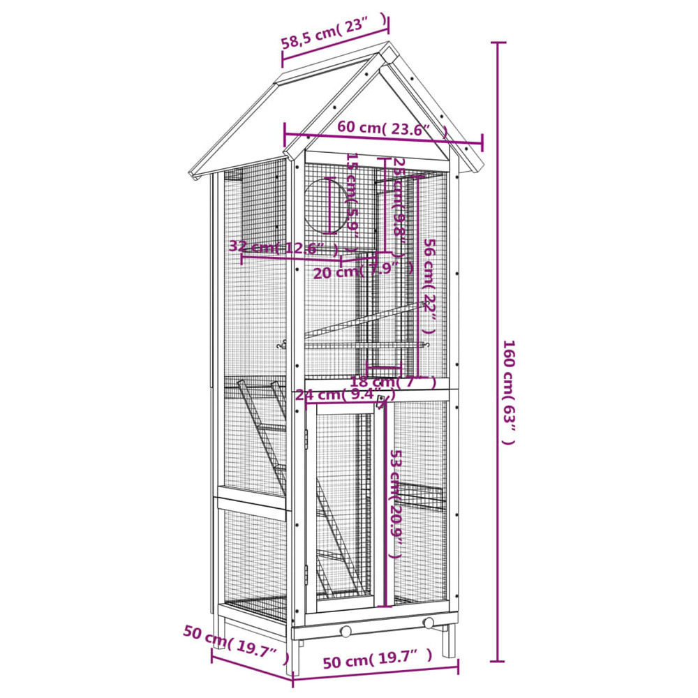 Maison à oiseaux marron 60x58,5x160 cm bois massif de pin