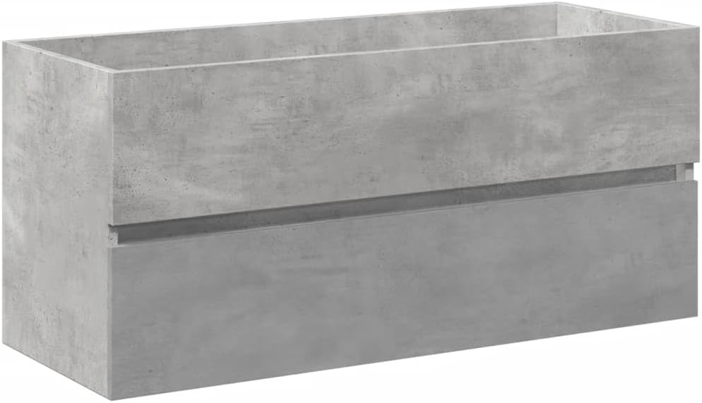 2-TLG. Badmöbel-Set Betongrau, Holzwerkstoff, 100 cm Breite, mit Keramik-Waschbecken, wandmontiert, für modernes Badezimmer