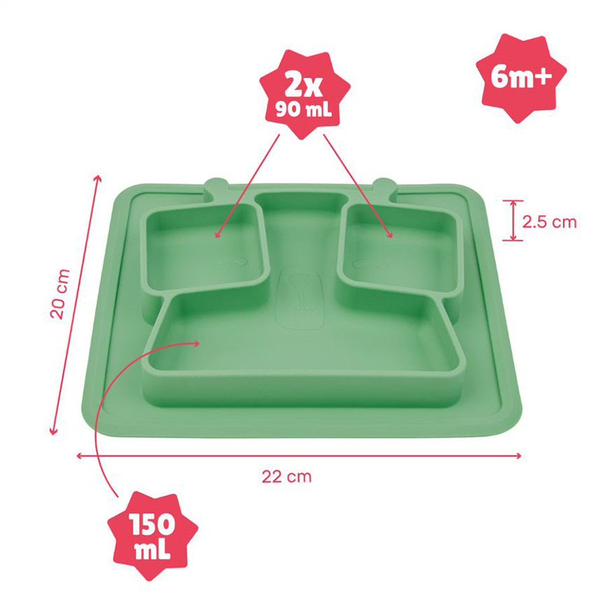 Assiette avec compartiments anti-dérapante - Vert - Ecru