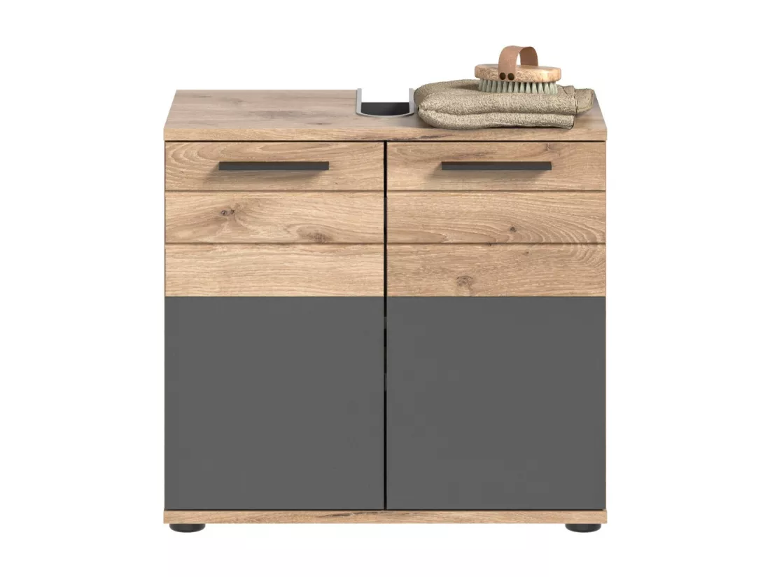 Meuble sous vasque 2 portes – Gris anthracite et chêne clair – SELMA