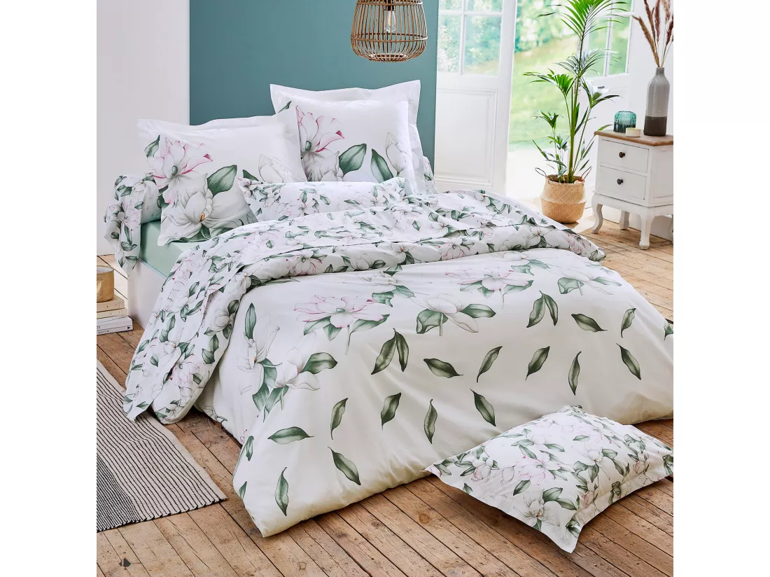 Taie de traversin 200x43 cm percale coton MAGNOLIA vert sauge